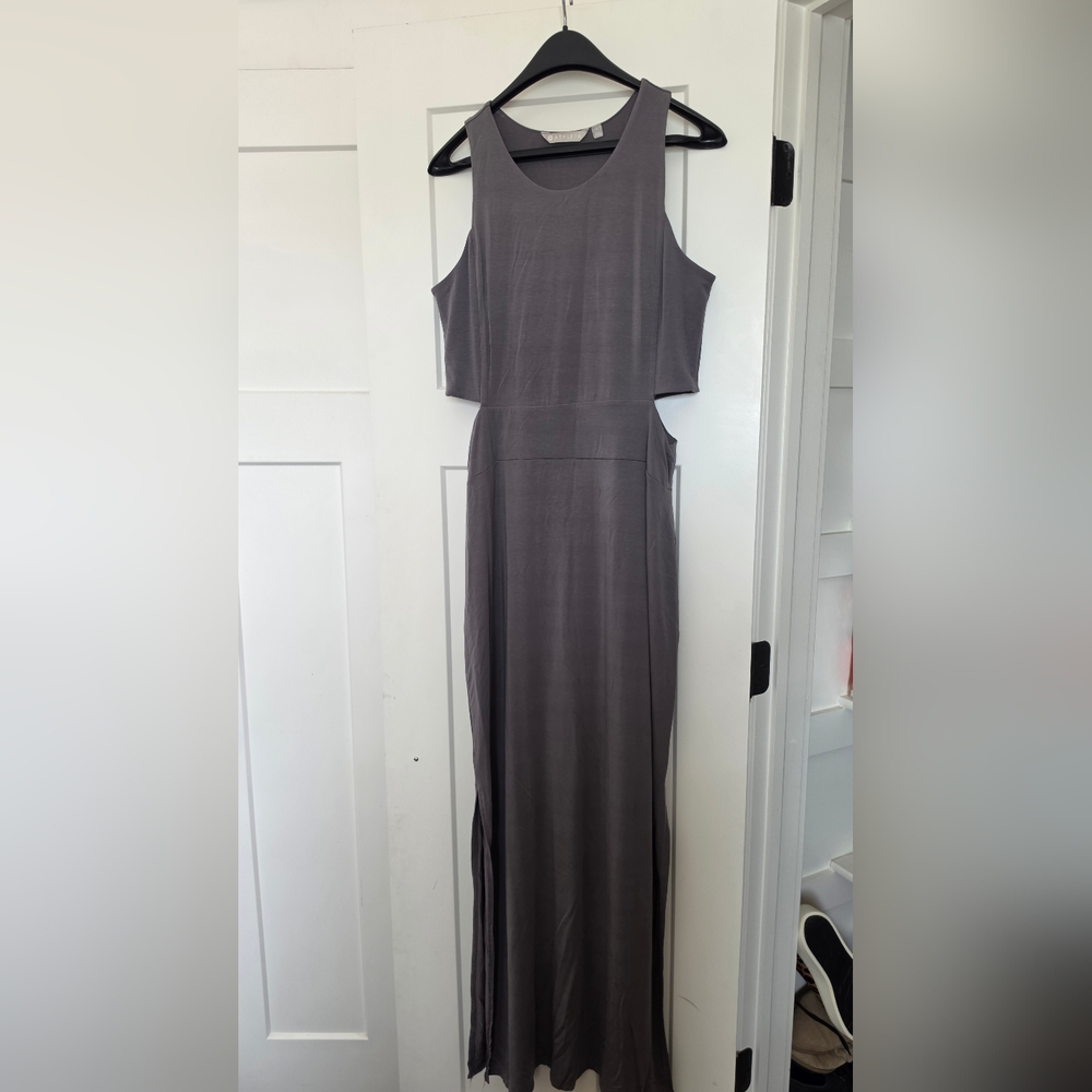 Athleta Sleeveless Cutout Maxi Dress in Charcoal Gray